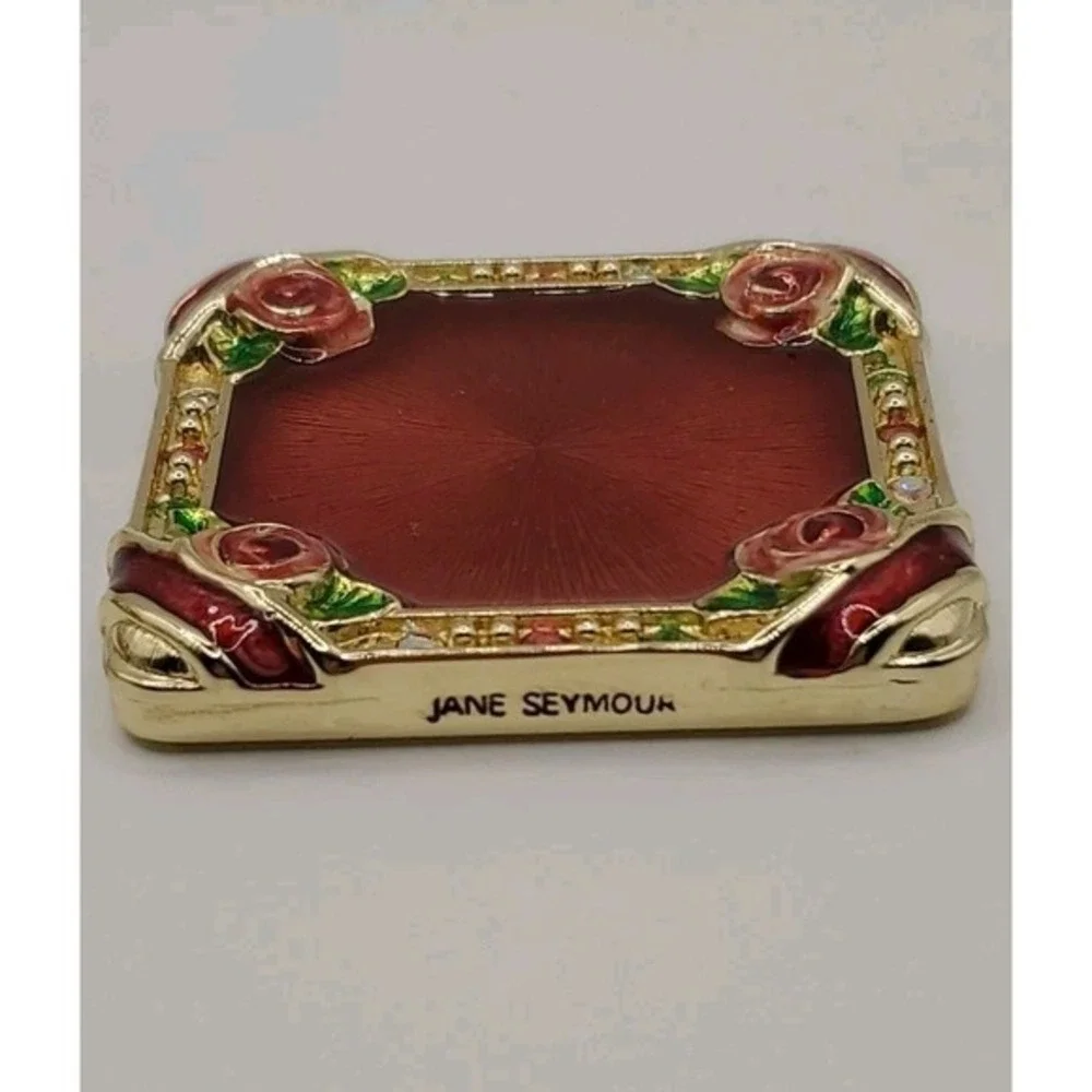 Jane Seymour Gift Present Trinket Pill‎ Jewlery Box & Mirror. Enamel Rose Flower
